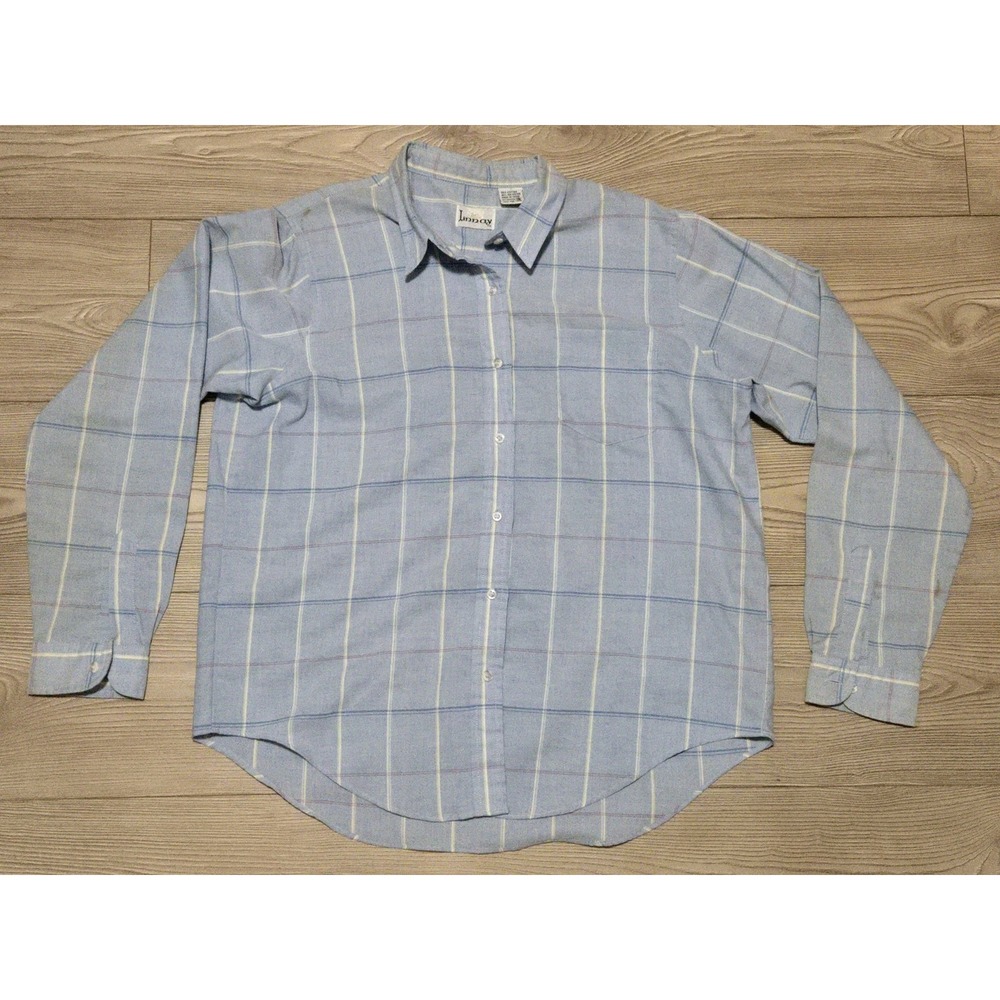 Vtg Linnay Womens Shirt 16 Blue Stripe Long Sleeve Button Down Blouse *Stains*